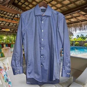 TailorByrd Collection Non Iron Trim Fit Mens Dress Shirt 15 1/2, 32/33 Blue Dot